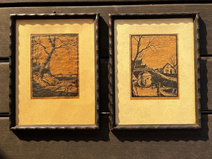 2 Houtsnede's van Ed Jeska., Antiek en Kunst, Kunst | Etsen en Gravures, Ophalen of Verzenden
