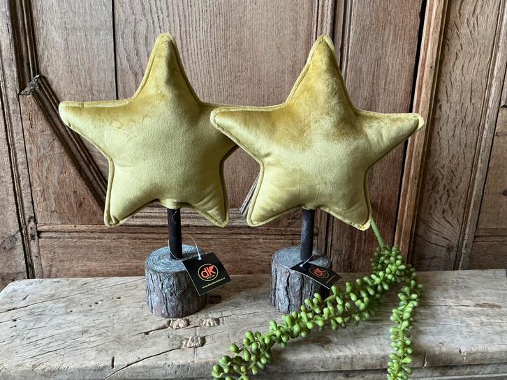 NIEUW set van 2 velvet velours sterren op houten voet, Diversen, Kerst, Nieuw, Ophalen of Verzenden