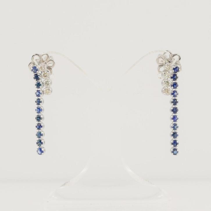 Wit gouden oorbellen/oorhangers met saffieren en diamanten, Sieraden, Tassen en Uiterlijk, Oorbellen, Nieuw, Hangers, Goud, Wit