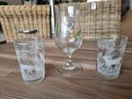 3 Prachtige Antiek Vintage Glazen met Herten Bier + Limonade, Verzamelen, Bierglas, Verzenden