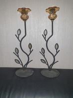 Vintage Kandelaars Metaal/Glas Bloemvorm, Huis en Inrichting, Woonaccessoires | Kandelaars en Kaarsen, Ophalen of Verzenden, Overige materialen