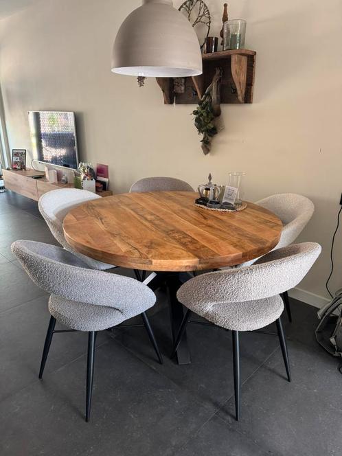 Complete set! Ronde tafel 130 cm met 5 stoelen. Als nieuw!, Huis en Inrichting, Tafels | Eettafels, Zo goed als nieuw, 100 tot 150 cm