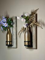 Nieuw! Wandbord met vaas en kunstbloemen / Gold, Ophalen of Verzenden, Nieuw