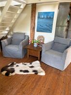 2 linnen fauteuils Netty de Groot, Huis en Inrichting, Fauteuils, Ophalen, Gebruikt, 75 tot 100 cm, Landelijk