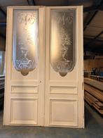 Antieke dubbele deur met geëtst glas 228x149cm, Antiek en Kunst, Curiosa en Brocante, Ophalen of Verzenden