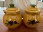 2x keramieken suikerpot kruidenpot pot Olijven Italie, Ophalen of Verzenden