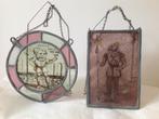 2 decoratieve antieke glas in lood raampjes, leuk voor raam, Verzenden