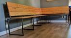 Zelfbouw hoekbank van houten planken en stalen frames, Ophalen, Gebruikt, Hout