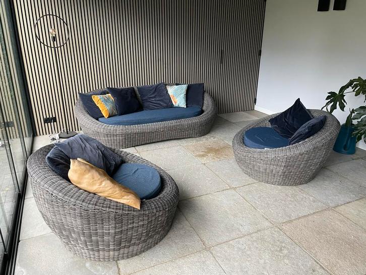 Luxe Tuin Lounge Set - Wicker, Tuin en Terras, Tuinsets en Loungesets, Gebruikt, Loungeset, Wicker, 5 zitplaatsen, Bank, Bijzettafel