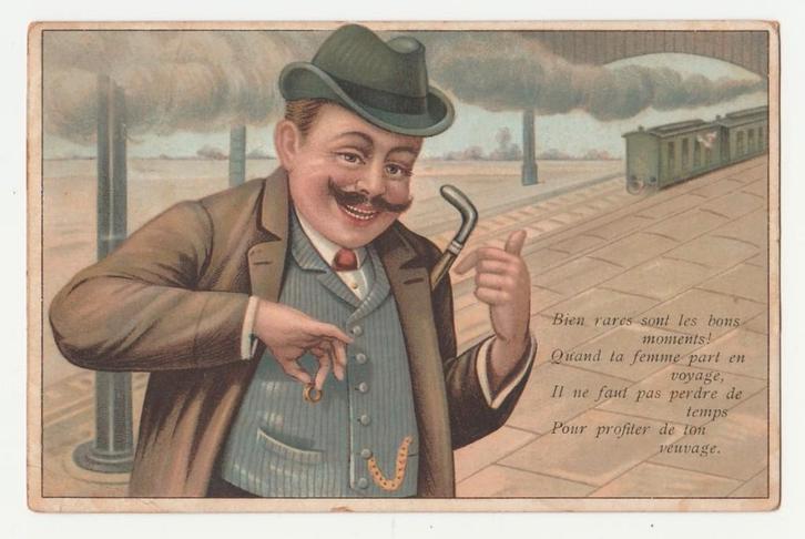 Treinen.  Heer verstopt zijn trouwring., Verzamelen, Ansichtkaarten | Themakaarten, Gelopen, Voor 1920, Overige thema's, Verzenden