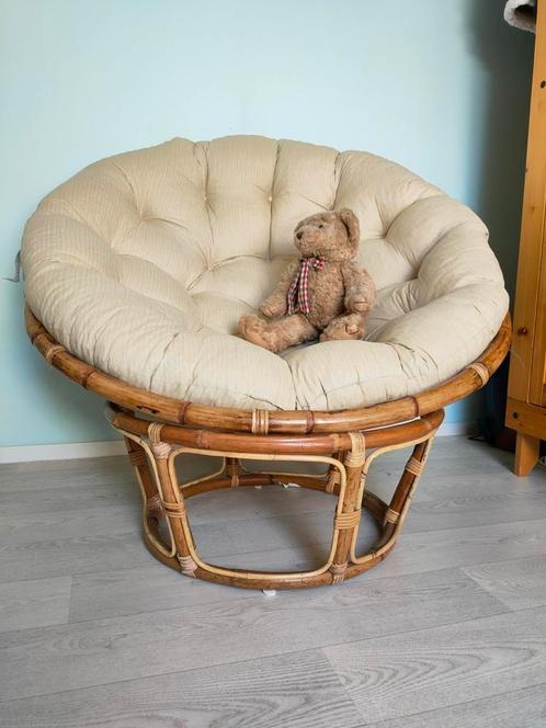 Rotan papasan stoel JORDRUP JYSK, Huis en Inrichting, Stoelen, Zo goed als nieuw, Eén, Stof, Wit, Ophalen of Verzenden