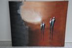 Schilderij met 4 vage schimmen, personen bruin grijs beige, Ophalen