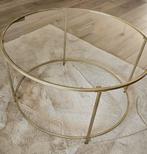 Salontafel rond. Goud met glasplaat, Ophalen, 50 tot 100 cm, Rond, 50 tot 100 cm