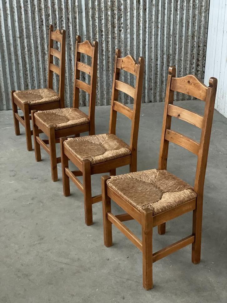 Vintage brutalist grenenhout stoelen 1960 eiken design, Huis en Inrichting, Stoelen, Gebruikt, Vier, Bruin, Ophalen