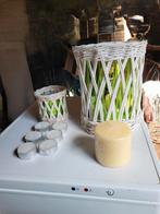 rotan windlicht kaarsen set wit groen, Ophalen, Zo goed als nieuw