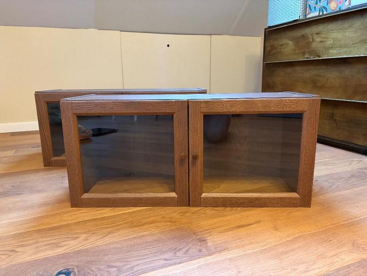 Opzetstuk Billy bruin essenfineer met deurtjes, Huis en Inrichting, Kasten | Boekenkasten, Gebruikt, 50 tot 100 cm, Minder dan 100 cm