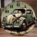 Ronde wandklok van hout Vintage auto tekening (25cm), Huis en Inrichting, Woonaccessoires | Klokken, Ophalen of Verzenden, Nieuw