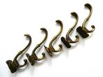5 Messing antieke kapstokhaken met hoedenhaak jashaak, Ophalen of Verzenden