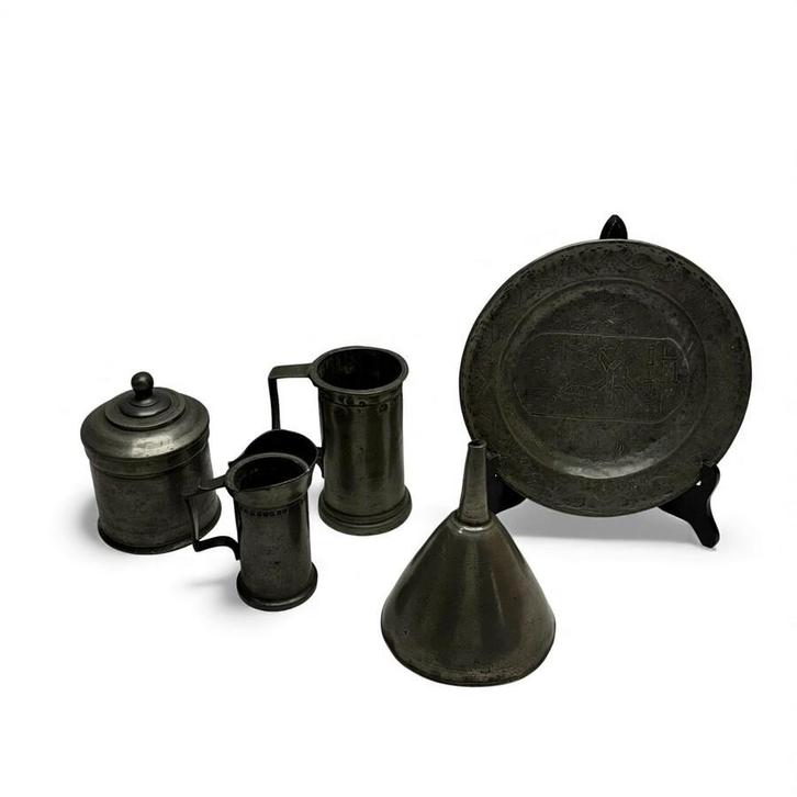 Lot antiek tin (5x), Antiek en Kunst, Antiek | Tin, Ophalen of Verzenden