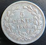 5 Cent 1868, Koning Willem III, Verzenden, Zilver, Losse munt