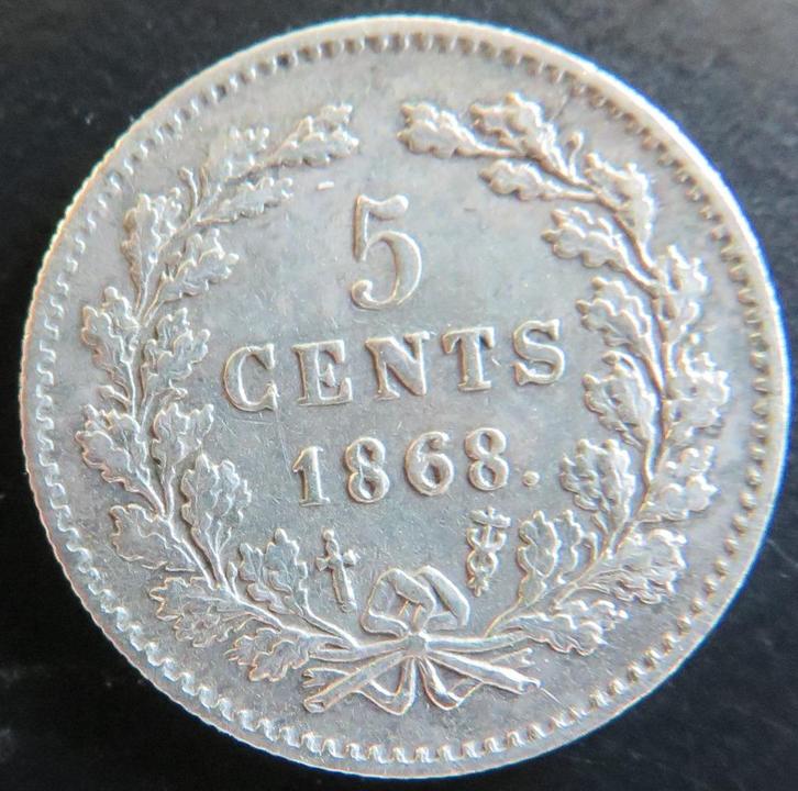 5 Cent 1868, Postzegels en Munten, Munten | Nederland, Losse munt, 5 cent, Koning Willem III, Zilver, Verzenden