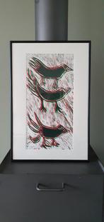 gekleurde lino van Albert van Roessel 1993 / Vogels, Minder dan 50 cm, Minder dan 50 cm, Schilderij, Gebruikt