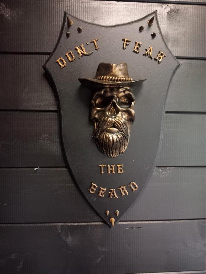 Bearded skull met hoed wand schilderij silly art, Verzamelen, Beelden en Beeldjes, Nieuw, Dier, Ophalen of Verzenden