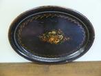 Antiek Engels toleware zwart dienblad *Couleur Brocante*, Ophalen of Verzenden