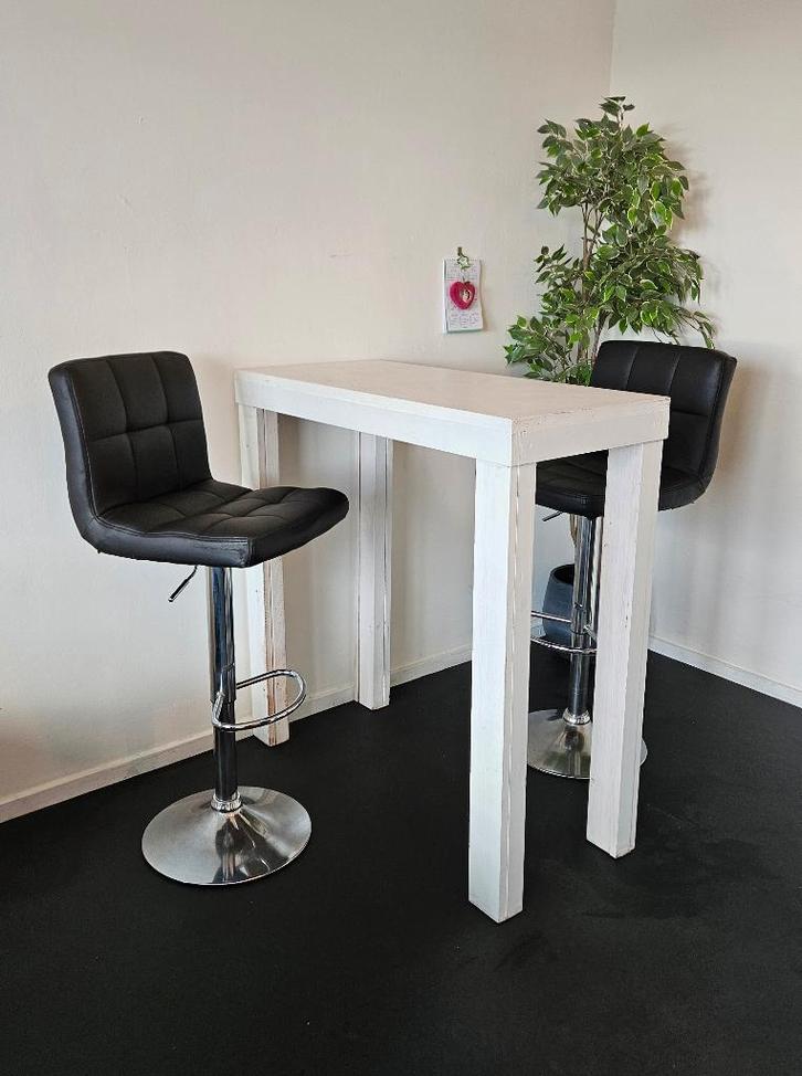 Witte bartafel en verstelbare barstoelen, Huis en Inrichting, Tafels | Statafels, Gebruikt, In hoogte verstelbaar, Ophalen