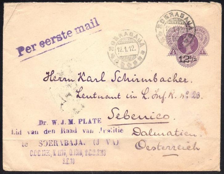 P60 Brief Nederlands Indie Kortebalkstempel Soerabaja, Postzegels en Munten, Brieven en Enveloppen | Nederland, Brief, Ophalen of Verzenden