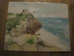 aquarelprint. van de Maya ruines van Tulum in Mexico., Antiek en Kunst, Kunst | Schilderijen | Klassiek, Ophalen of Verzenden
