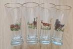 4 Bierglazen met dieren opdruk Haas,Fazant,Hert en Kalkoen, Glas of Glazen, Nieuw, Ophalen of Verzenden, Glas