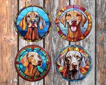 Vizsla Glas in Lood onderzetters met houder rond beschikbaar voor biedingen