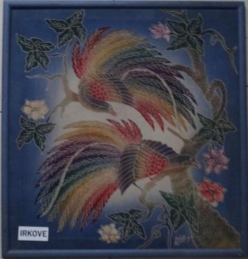 BATIK SCHILDERIJ MET VOGELS * In Lijst * beschikbaar voor biedingen