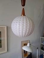 Vintage lamp glas en teak midcentury pendant, Ophalen, Gebruikt, Glas, Minder dan 50 cm