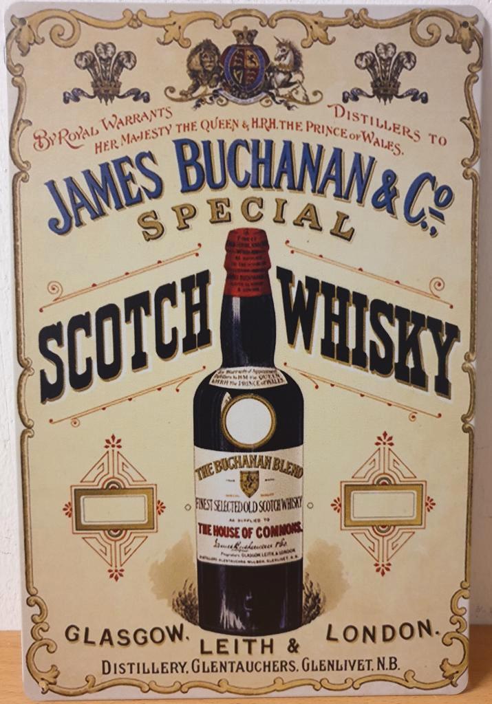 James Buchanan Whisky reclamebord van metaal wandbord deco, Huis en Inrichting, Woonaccessoires | Tekstborden en Spreuken, Nieuw