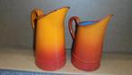 2 oranjegevlamd emaille kannetjes, doorsnee 10H16 & 10H17cm, Antiek en Kunst, Ophalen of Verzenden