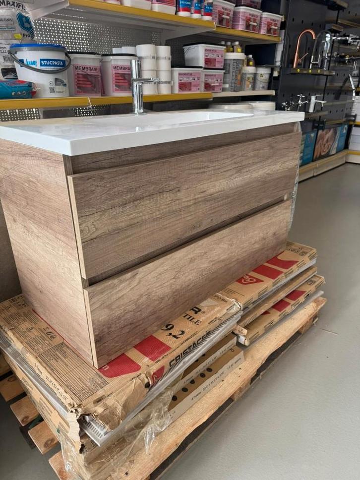 Modern bruin Eiken Badkamermeubel 100cm | Sanitair Set, Doe-het-zelf en Verbouw, Sanitair, Nieuw, Ophalen of Verzenden