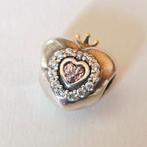 ZILVEREN PANDORA HART MET STEENTJES EN GOUDEN KROONTJE, Ophalen, Pandora, Zo goed als nieuw, Zilver