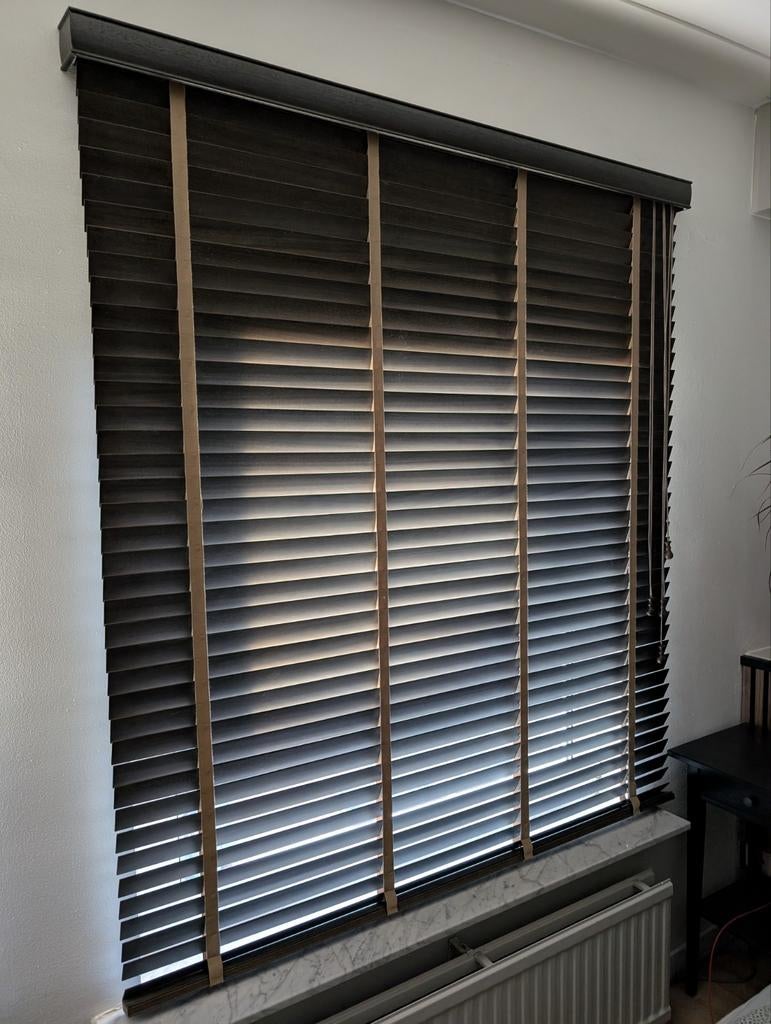 2x Donkerbruine Lamellen 165hx144b cm incl. ophangsysteem, Ophalen, 150 tot 200 cm