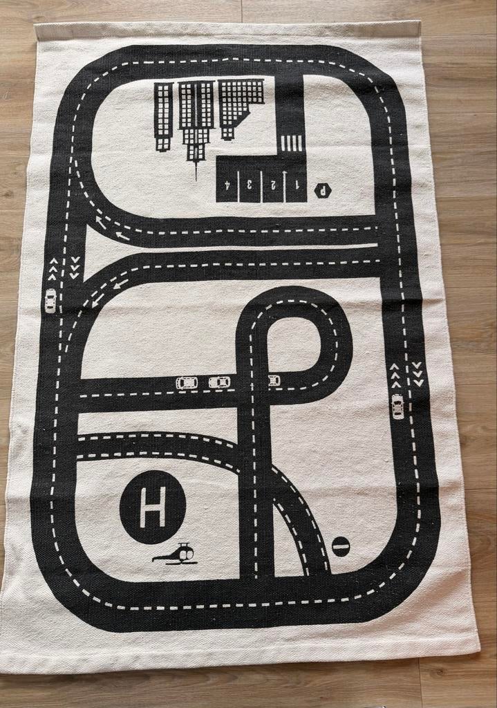H&M Vloerkleed Speelkleed Stadsplan 90x130 cm, Ophalen, Gebruikt, 100 tot 150 cm, Wit