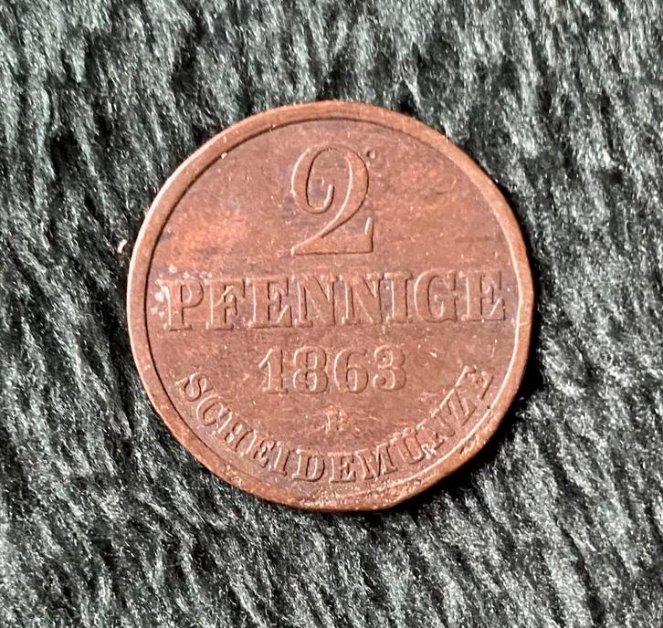 2 Pfennige 1863 Duitse munt Wilhelm I, Postzegels en Munten, Munten | Europa | Niet-Euromunten, Losse munt, Duitsland, Ophalen of Verzenden