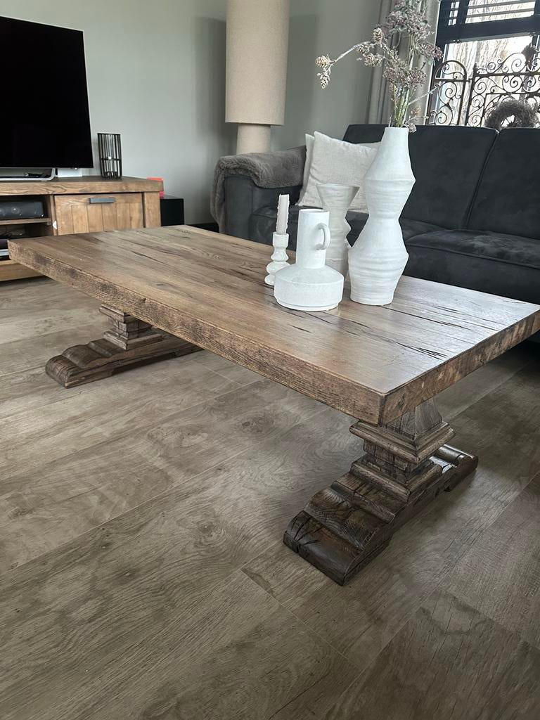 Zware eiken salontafel, kloostertafel, Ophalen, 100 tot 150 cm, Eikenhout, 50 tot 100 cm