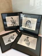 Set van 4 ingelijste zwart-wit modefoto's, Ophalen of Verzenden