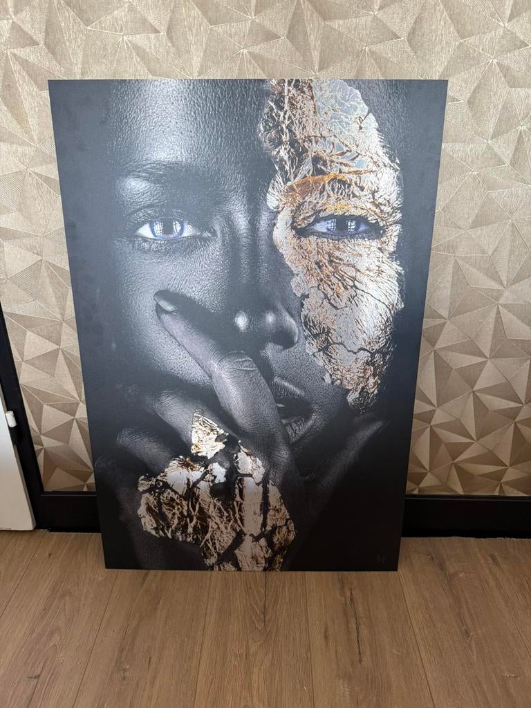 Goud zwart schilderij vrouw (dibond), Ophalen, Zo goed als nieuw, Schilderij, 75 cm of meer