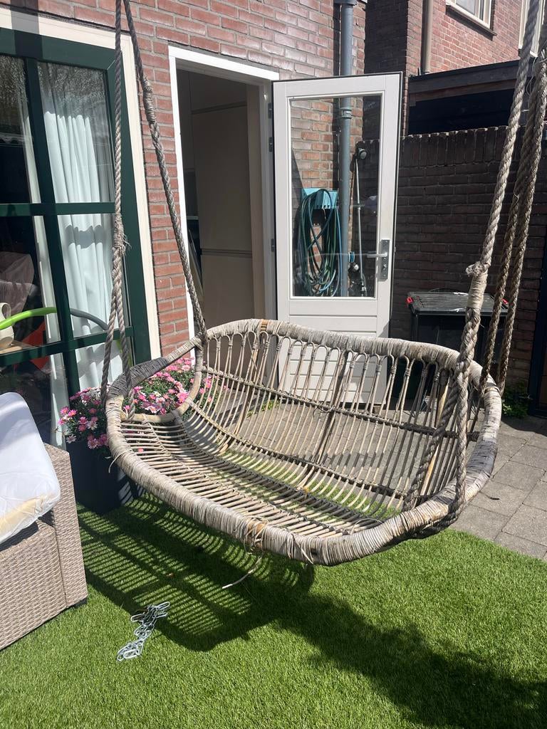 Schommelbank van riet, Tuin en Terras, Tuinbanken, Ophalen, Gebruikt, Rotan, Schommelbank