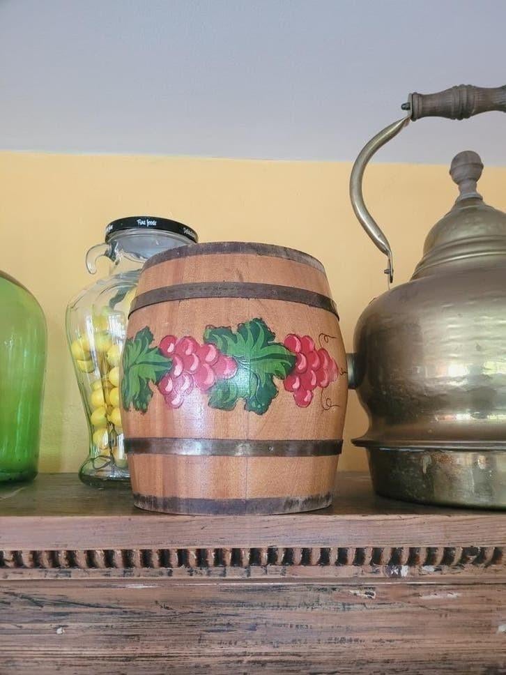 Wijnvaatje handbeschilderd ~, Ophalen of Verzenden, Rond, Hout
