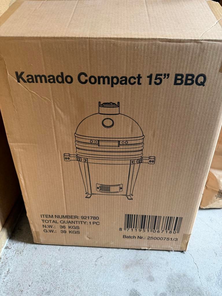 Kamado BBQ Compact 15" - Nieuw in doos - Blauw, Tuin en Terras, Houtskoolbarbecues, Ophalen of Verzenden, Nieuw