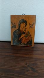Icoon op hout Maria en kind Jezus, Verzamelen, Ophalen of Verzenden, Gebruikt, Overige typen, Christendom | Katholiek