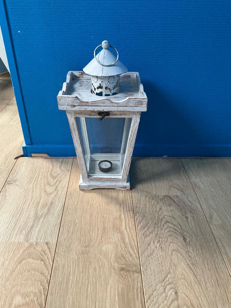 Windlicht, Huis en Inrichting, Gebruikt, 25 tot 50 cm, Wit, Ophalen of Verzenden